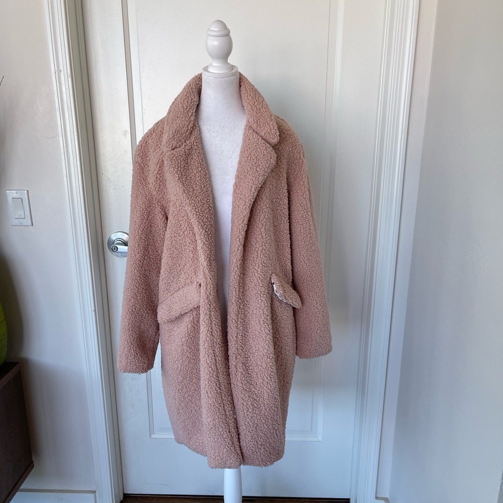 Forever Audrey Women’s Teddy Bear Coat in Rose Pink Size Large